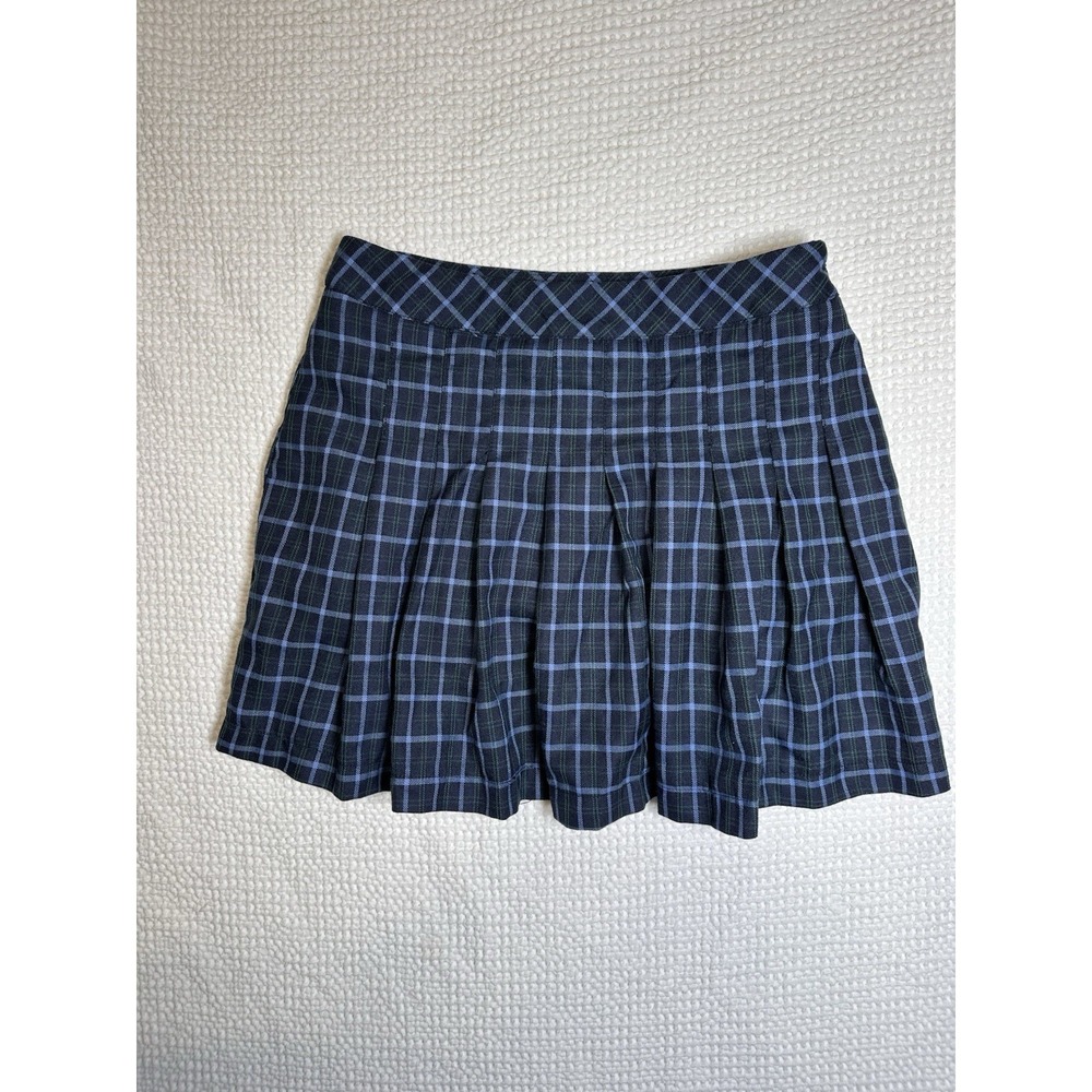 Hello Franki Girls Plaid Pleated Mini Skirt Blue Green Youth XL 14 Preppy Y2K